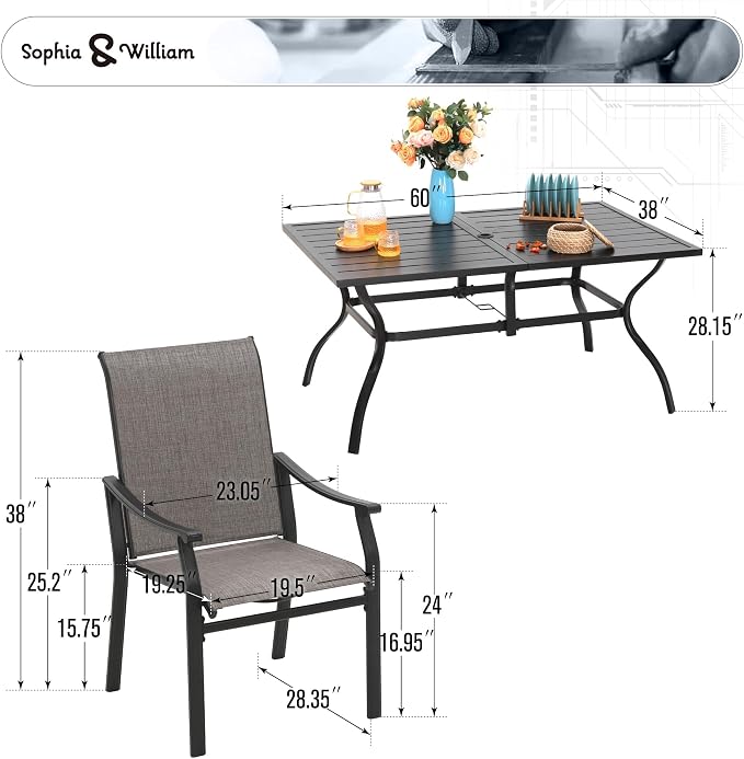 Sophia & William Outdoor Dining Set for 6, All-Weather Patio Table and Chairs Set for Lawn, Yark, and Courtyard
