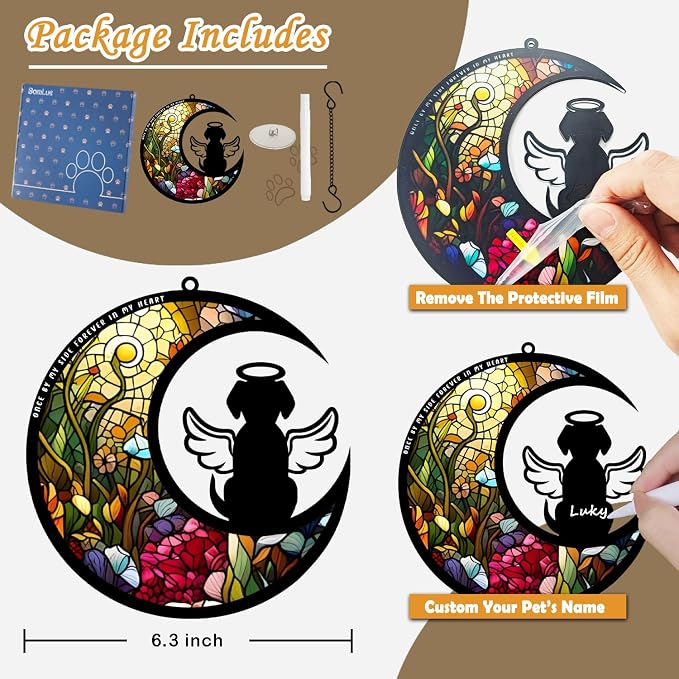 BamLue Dog Memorial Suncatcher for Windows Memorial Ornament, Pet Sympathy Gift to Memorialize The Loss, Angel Dog Sun Catchers with Personalized Decorations in Loving Memory for Loss