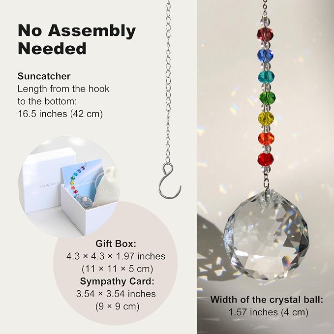 Light By Your Side Rainbow Maker, Sympathy Gifts for Loss of Loved One | Matching Gift Card, Gift Box & Bag | Memorial Gift | Crystal Ball Suncatcher | Bring Comfort, Hope & Love