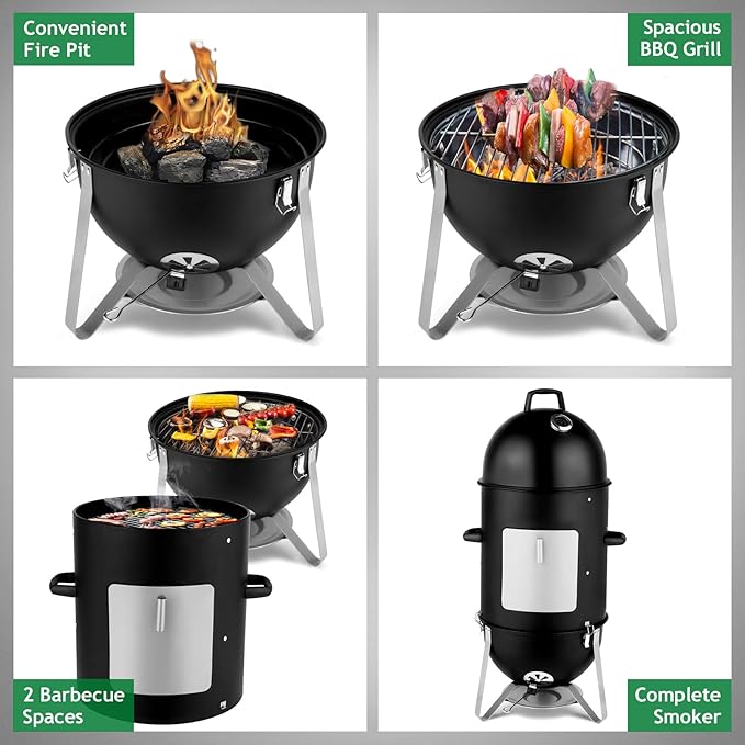 46.8" Vertical Steel Charcoal Smoker Grill,Heavy Duty BBQ Grills,Outdoor Camping Backyard Barbecue Grill,Metal Barbecue Smokers,with Thermometer,for Patio Garden Beach Porch Lawn Yard (Black)