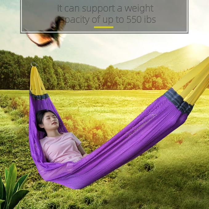 Portable Camping Hammock, Cool Ice Silk Mesh Hammocks with Tree Straps Carry Bag, Single Hanging Sturdy Hammock for Travel Patio Garden. Up to 550lbs. Green A