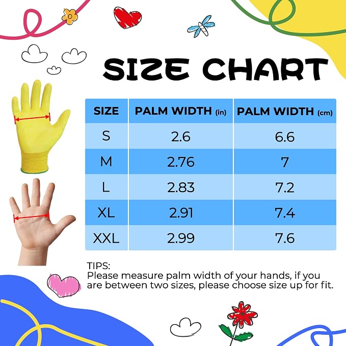 HANDLANDY 2 Pairs Kids Gardening Gloves, Grippy Kids Work Gloves, S | Nitrile Coated Children Toddler Garden Yard Work Cycling Outdoor Playing Gloves for Girls Boys