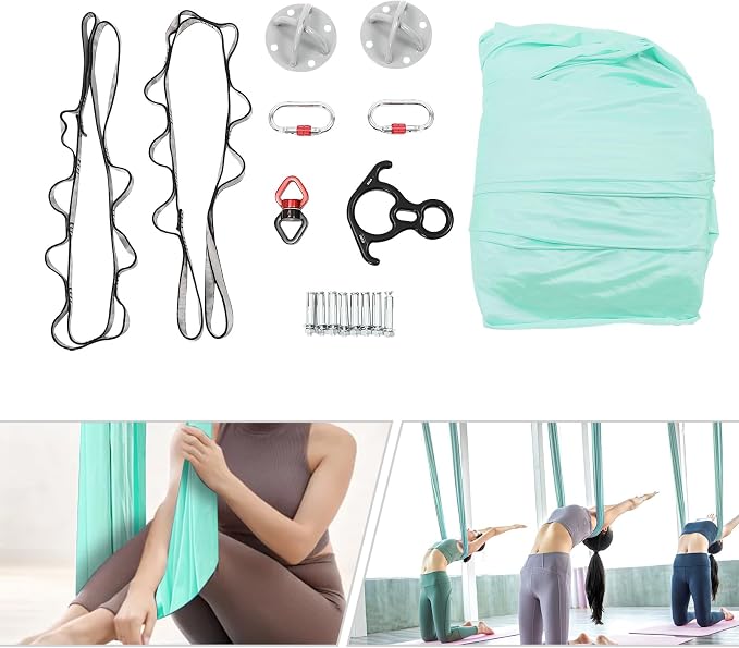 Aerial Yoga Hammock, 440 lbs Capacity Ceiling Mounted Aerial Silks Kit with 360° Swivel, Polyester Fabric for Home Gym Studio, 16.4ft