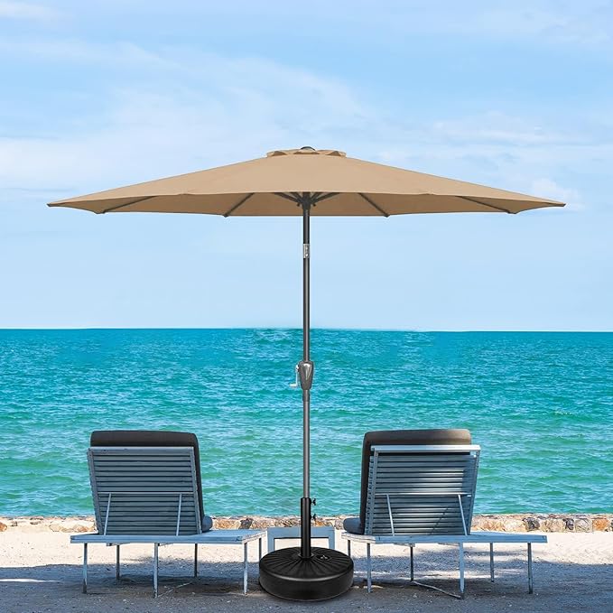 Simple Deluxe 9ft Patio Umbrella Outdoor UV-proof, Table Market Umbrella with Push Button Tilt and Crank, 8 Sturdy Ribs for Garden, Backyard, Pool, Deck, Tan