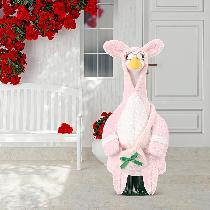 Easter Porch Goose Outfit, Bunny Goose Clothes Spring Lawn Porch Costume Fit 23" High Cement Plastic Gooses Statue for Easter Party Outdoor Patio Yard Decor