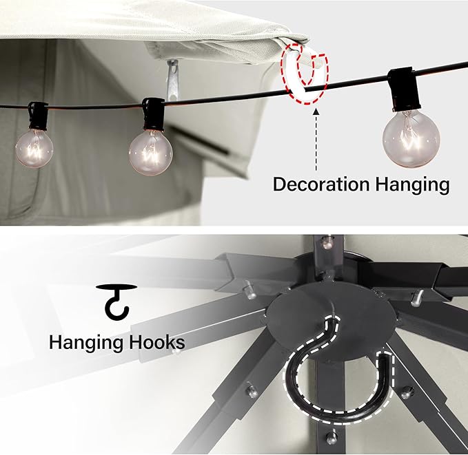 LAUSAINT HOME Patio Gazebo 10'x10', with 50ft Lights Outdoor Heavy Duty Party Tent Shelter with Double Roofs, Mosquito Nettings and Privacy Screens for Backyard, Garden, Lawn, Cream White