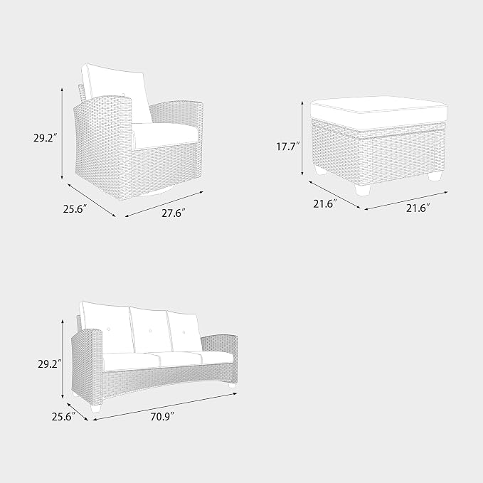 5 Pieces Patio Furniture Swivel Chairs Set, Outdoor Wicker Glider Rocking Chairs with Sofa Set