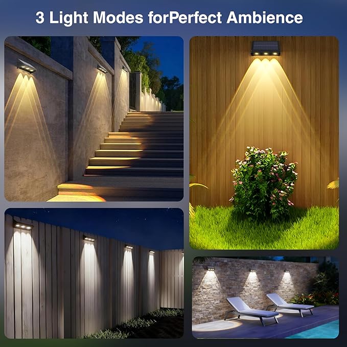 Onforu Solar Fence Lights,8 Pack Solar Lights Outdoor,3 Modes (Warm/Neutral/Cool White) for Outside,Dusk to Dawn Outdoor Lighting,IP65 Waterproof Deck Lighting for Patio,Step,Backyard,Railing,Wall