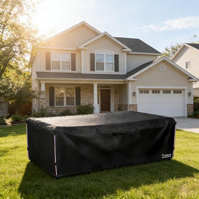 Waterproof Patio Furniture Covers,600D Heavy Duty Patio Cover for 6/7/8 PCS Sets Sectional Sofa Couch Dining Rocking Swivel Chairs Ottomans Coffee Table,126L x 63W x 28H inch Black