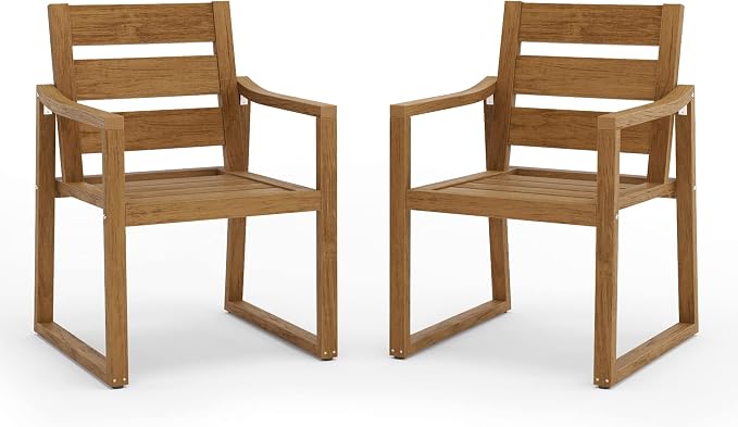 Cozyman HDPS Outdoor Dining Chairs Set of 2, 350LBS, Patio Dining Chairs with Armrest, All Weather Outdoor Kitchen Chairs with Square Frame Legs for Outdoor Indoor, Backyard, Teak Color-Oil Printed