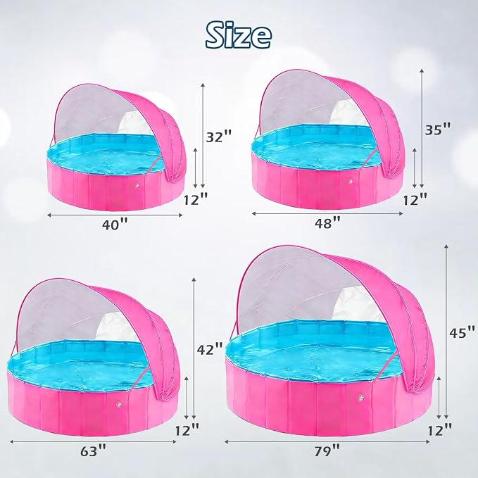 Jasonwell Kiddie Baby Pool with Canopy - Foldable Infant Toddler Kids Pool with Shade Baby Beach Essentials Tent Swimming Wading Pools for Toddlers 1-3 + Kids Dogs Ball Pit Backyard Water Play R, 79"