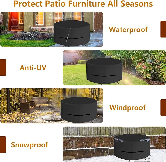Oslimea Round Outdoor Patio Table Cover 42 Inch, Patio Furniture Covers for Outdoor Table, Waterproof, Windproof, UV Resistant and All Weather Resistant (Khaki, 42"DIAx28"H)
