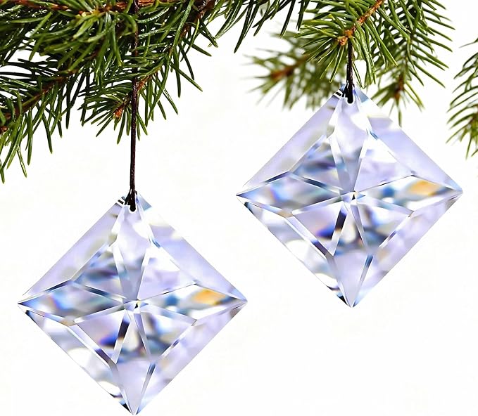 2PCS 50mm Clear Crystal Sun Catcher Prisms Rainbow Maker Suncatcher Hanging | Light Catcher for Windows, Balcony, Kitchen, Garden, Glass Ornaments For Christmas Tree