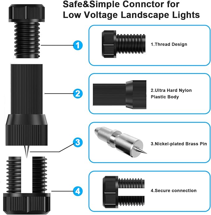 iCreating 100Pack Low Voltage Wire Connector, Landscape Lighting Connectors Waterproof for 12/2 14/2 Gauge Cable Low Voltage Connector for Outdoor Path Lights Spotlights In-Ground Lights