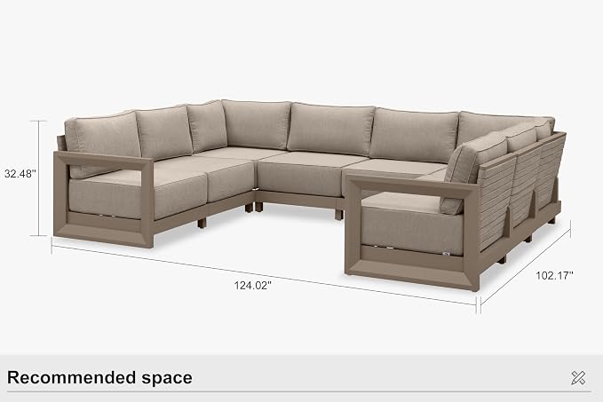 PURPLE LEAF Patio Furniture Set U-Shaped Outdoor Couch with 9.6" Thick Cushion and Soft Pillows 8 Piece Outdoor Sectional Sofas Modern Outdoor Conversation Sets for Yard Porch Deck Poolside, Khaki