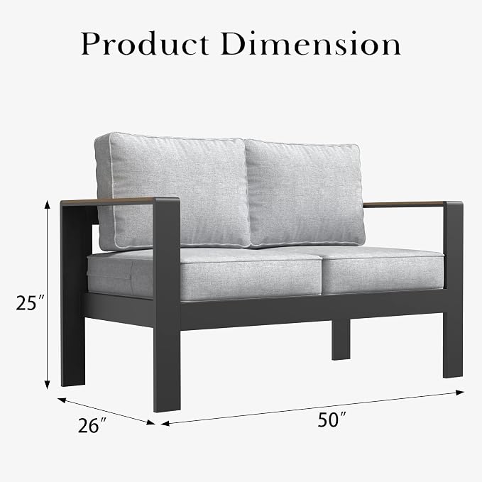 LayinSun Aluminum Outdoor Furniture Set 2 Seat Loveseat, Outside Patio Deep Seating Conversation Set with Upgraded Washable Thick Cushion