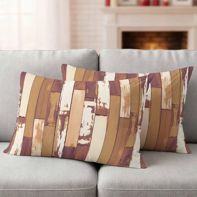 Brown Beige Outdoor Pillow Covers 20x12 Inch Lumbar Pillow Covers Set of 2 Waterproof Decorative Throw Pillow Cases Vintage Farmhouse Shabby Wooden Grain Cushion Covers for Patio Furniture Garden