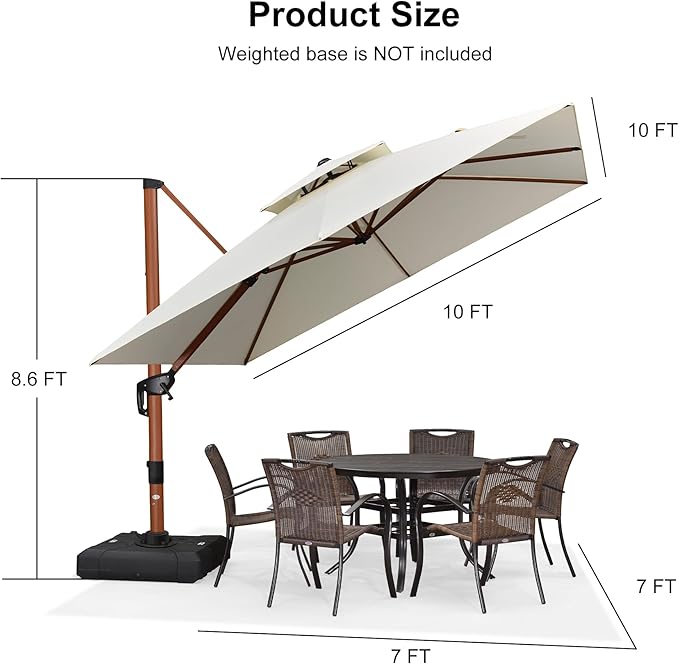 PURPLE LEAF 10ft Patio Umbrella with Base Outdoor Square Umbrellas Large Cantilever Umbrella Windproof Offset Heavy Duty Sun Umbrellas for Garden Deck Pool Patio, Cream