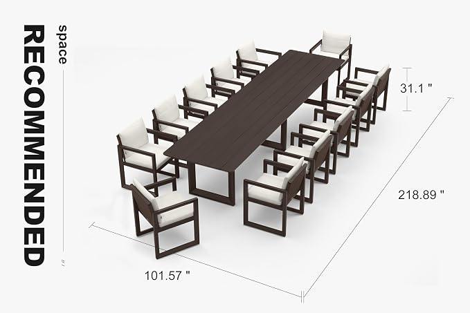 PURPLE LEAF Outdoor Dining Set for 12 Aluminum Oversize Patio Furniture Table and Chairs Set with All Weather Thick Cushion Rectangular Patio Dining Sets for Large Backyard Garden Poolside, Bronze