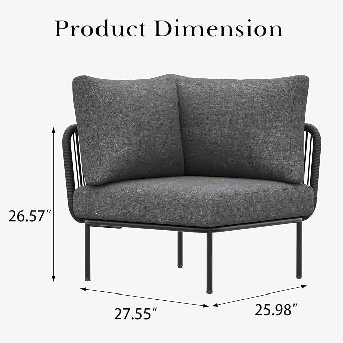 LayinSun 2 Pieces Aluminum Patio Furniture Set, Modern Modular Sectional Corner Chairs and Upgrade Thickness Cushion