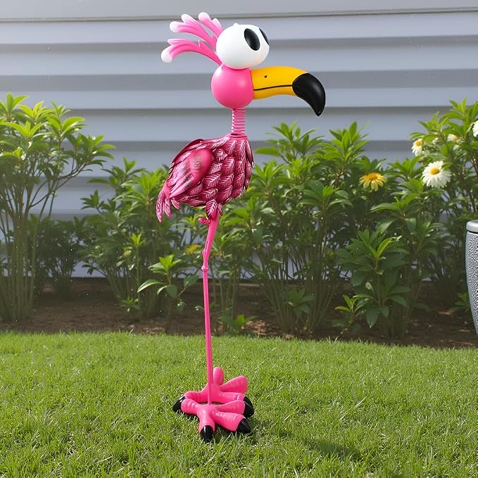 Large Flamingo Garden Statue for Yard, Lawn, Patio, Backyard | Metal Flamingo Outdoor Staute Waterproof, Pink Flamingo Yard Art Sculptures Decor
