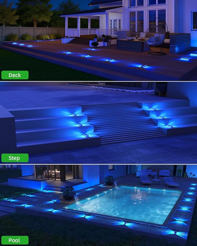 DetarZinLED Blue Solar Lights for Outside 4 Pack, 12 LEDs 2-Sided Illumination Solar Dock Lights Outdoor IP68 Waterproof, Auto On/Off Solar Deck Lights for Steps,Stairs,Driveway,Pathway,Sidewalk,Porch
