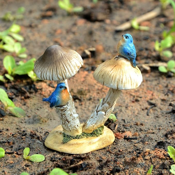 Top Collection Miniature Fairy Garden and Terrarium Statue, Bluebirds on Mushroom