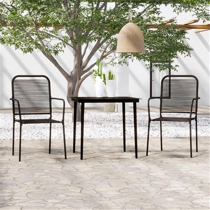 Afuera Living 3-Piece Steel Garden Dining Set, Black Powder-Coated Finish, Includes Square Table and 2 Chairs, Durable Outdoor Patio Furniture for Balcony, Backyard, or Dining Room Use