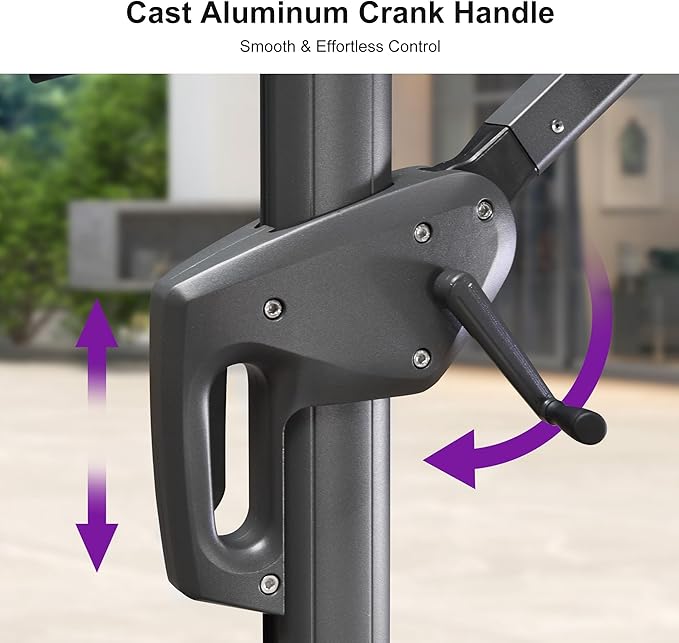 PURPLE LEAF 10' X 13' Double Top Cantilever Patio Umbrella with Light Deluxe Large Outdoor Umbrella Rectangle Offset Umbrella with Fade Resistance for Garden Deck Pool Patio, Ash Mocha