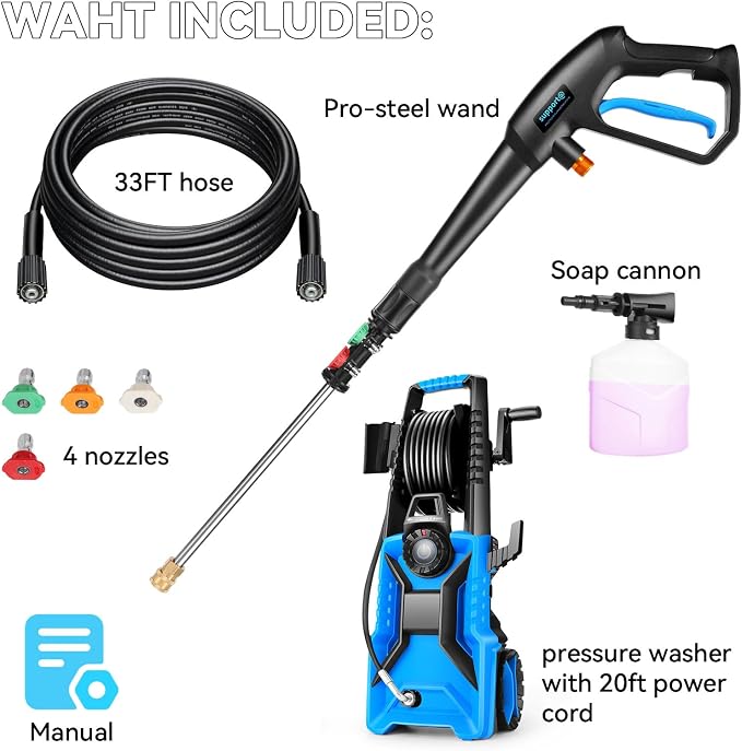 5000 PSI Adjustable Electric Pressure Washer, 2026 New Power Washer Pressure Adjustable (2500PSI-5000PSI) with 33ft Pressure Hose, 4 Nozzle and Detergent Tank for Cars, Upgraded Blue
