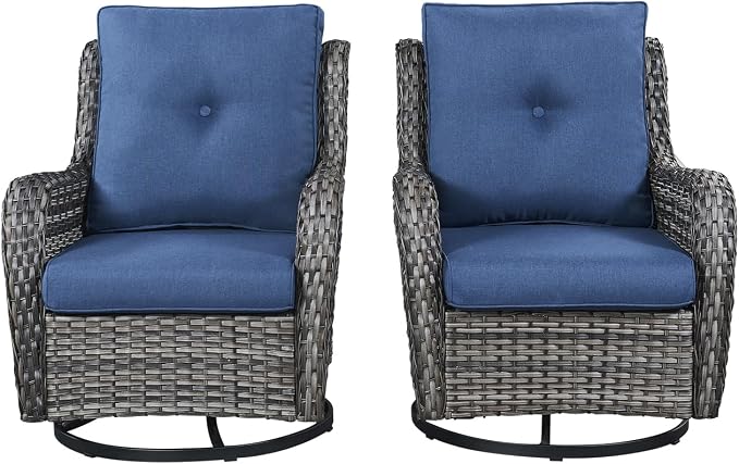 Rilyson Wicker Rocking Chair Swivel Chairs - 2 PC Rocker Patio Chairs Set Rattan Rocking Chair for Outdoor Porch Deck Garden Backyard (Mixed Grey/Blue)