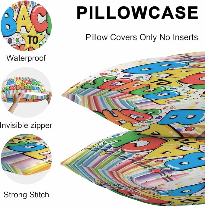 Outdoor Waterproof Pillow Covers for Patio Back to School Decorative Throw Pillow Cover Colorful Crayon School Season Pillowcases Set of 2 Cushion Case for Sofa Couch Chair 20x20 Inch