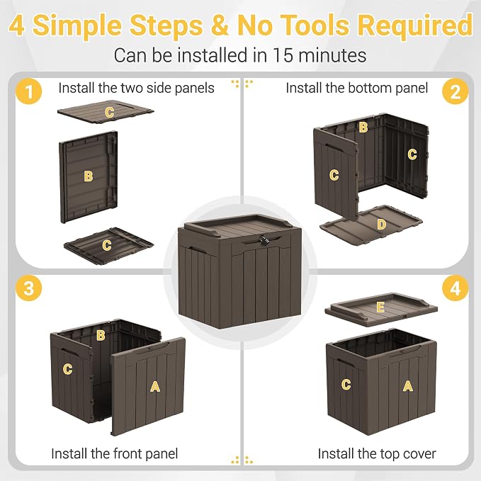 Greesum Outdoor Storage Box 31 Gallon Storage Box with Lid for Patio Furniture, Garden Tools, Pool Supplies, Waterproof and UV Resistant, Lockable, Dark Brown