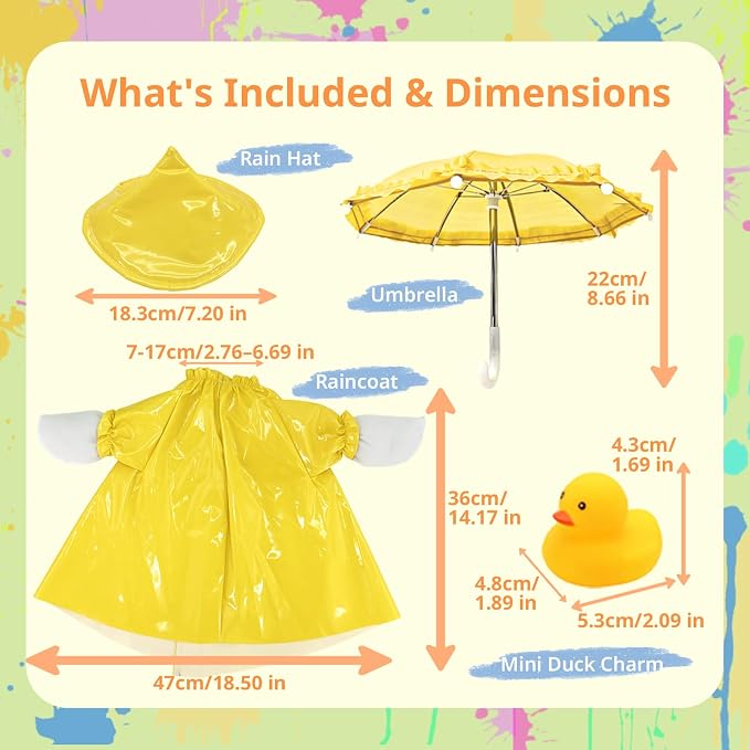 23 Inch Porch Goose Raincoat Outfit Set with Umbrella & Baby Duck Companion, Waterproof Geese Clothes for 19–23 Inch Goose and Duck Statues,Garden Yard Patio Outdoor Decor