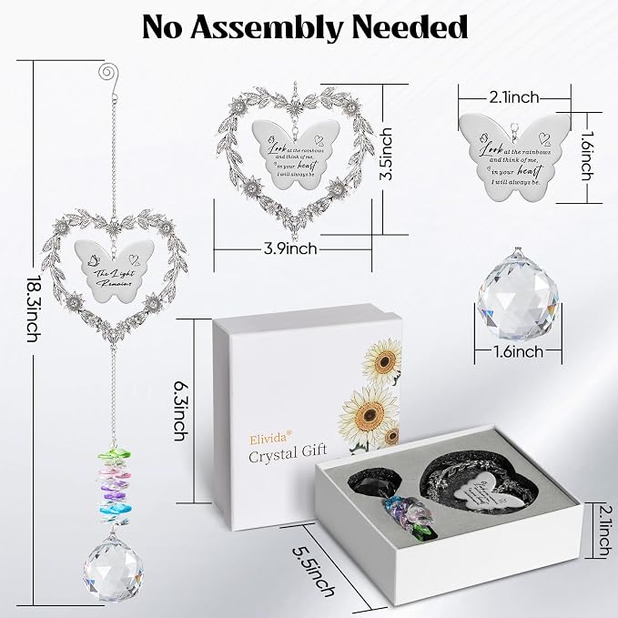 Sympathy Gift for Lose of Loved Ones, Grief Memorial Suncatcher Ornament for Loss of Mom Dad, Bereavement Crystal Rainbow Maker, Unique Heart Shaped Hanging Decorations for Daily Remembrance