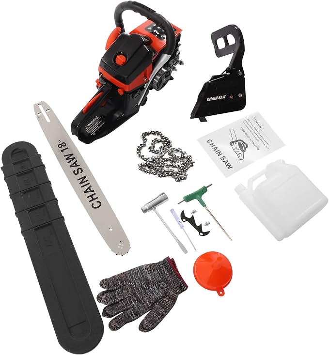 18 Inches Gas Chainsaw Gasoline Powered Chain Saw Wood Cutting Chainsaw 68cc 2 Stroke Cordless Chainsaws Hand Pull Start Handed Petrol Chainsaws with Tool Kit