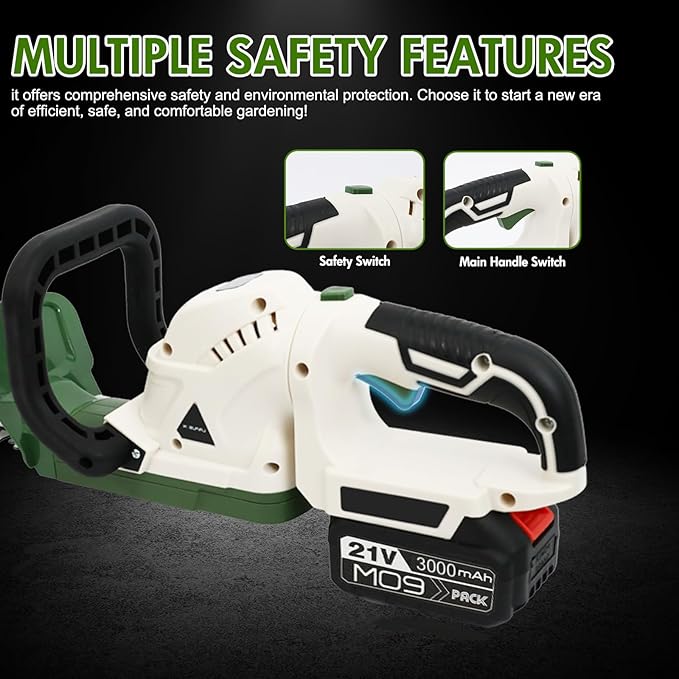 ALSO GO 20'' Cordless Hedge Trimmer, 21V Electric Bush Trimmer, Cordless Shrub Trimmer with 3Ah Battery and Charger, 3/4'' Cutting Capacity, Grass Shrub Trimmer for Garden, Lawn