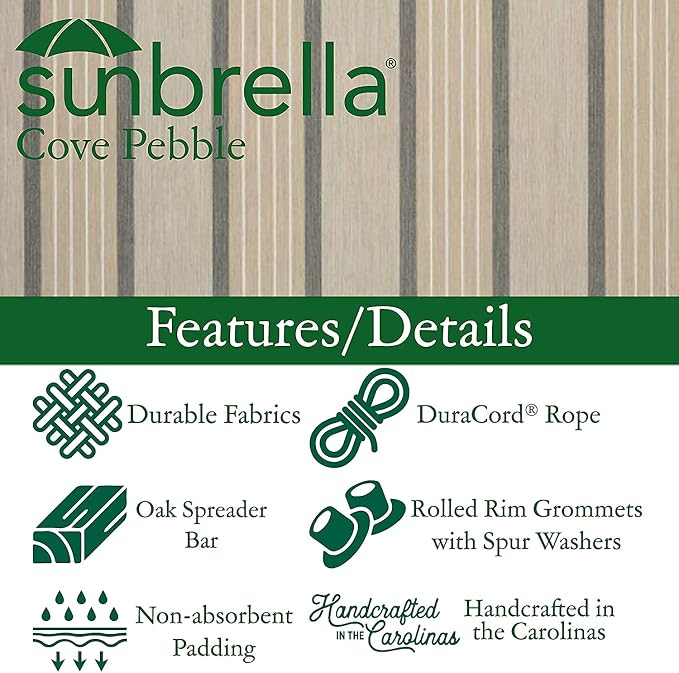 Original Pawleys Island Sunbrella Cushioned Single Swing in Cove Pebble with Oak Spreader Bar, Handcrafted in The USA, 350 LB Weight Capacity, 24 in. L x 24 in W x 24 in. D