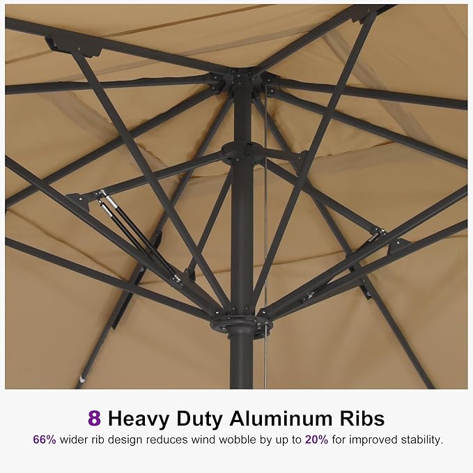 PURPLE LEAF 13' x 13' Square Semi-Auto Outdoor Patio Umbrella Aluminium Market Umbrella Table Sun Umbrella with 3.15" Rod and 8 Sturdy Ribs for Deck Lawn Pool Garden, Beige
