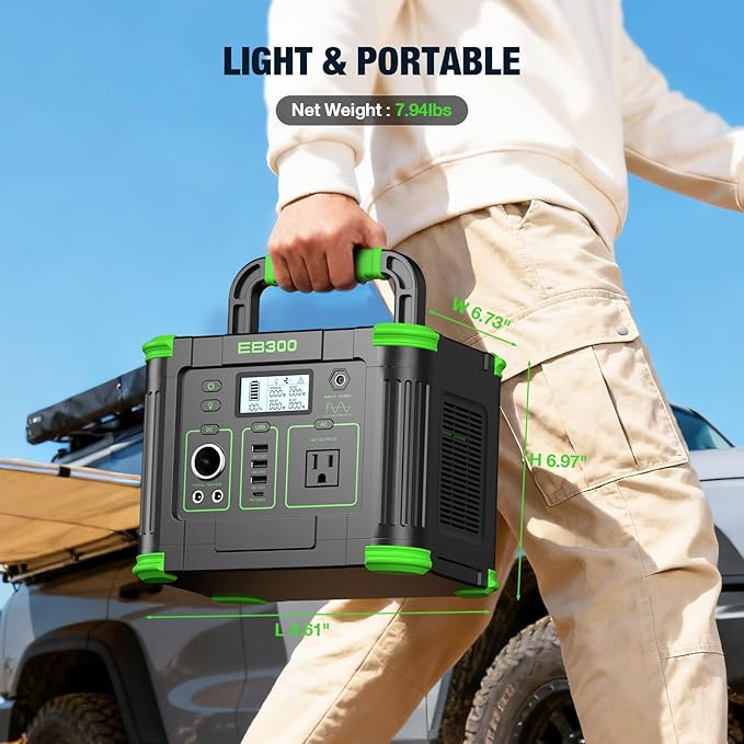 Portable Power Station 330W 288.6Wh Solar Generator with 60W USB-C PD Fast Charging, Pure Sine Wave AC Outlet, 5W Wireless Charger, LED for Camping, RV, CPAP, Home Emergency Backup, Off-Grid Living