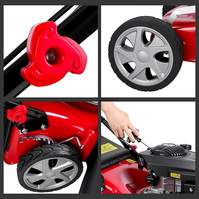 18" Gas Lawn Mower, 131cc Gas Powered Lawnmower Self Propelled, Walk-Behind Push Lawn Mowers with 13-Gal Grass Bag, 8 Position Height Adjustment for Yard Trimmer Gardening Care and Lawns Maintenance