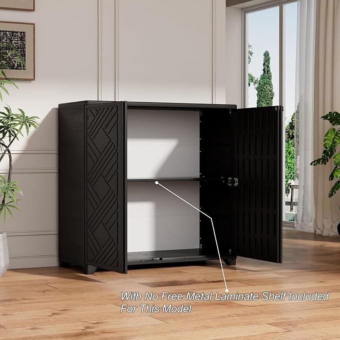 HOMSPARK Indoor/Outdoor Storage Cabinet with Doors, 34”x15”x34” HDPE Plastic Storage Box for Bedroom, Bathroom, Living Room, Balcony, Multi-Purpose for Daily Tools, Black