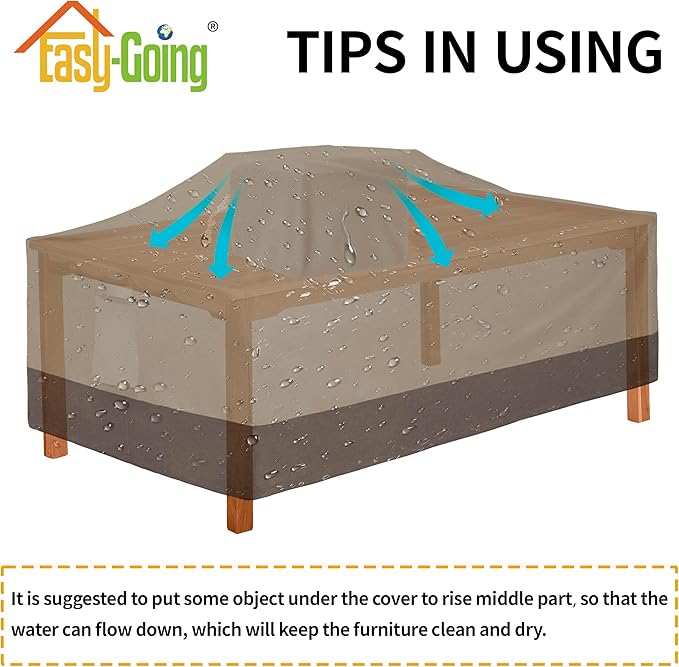 Easy-Going 600D Heavy Duty Rectangular Table Cover UV Resistant and Waterproof Outdoor Lawn Patio Furniture Cover (84" Lx44 Wx23 H, Camel/Dark Brown)