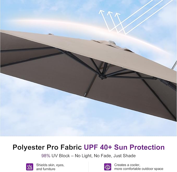 PURPLE LEAF 8' X 8' Left-right Tilting Outdoor Patio Umbrella Swivel Offset Cantilever Heavy Duty Rectangle Aluminum Umbrella with UV Resistant for Deck Pool Patio Backyard, Ash Mocha