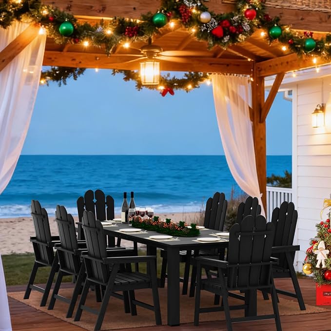 9 Piece Outdoor Dining Set for 8, Patio Table and Chairs, Black | 89.4” table,Large 8 person HDPE outdoor dining set, high back 304 stainless steel, weather resistant for long-term outdoor