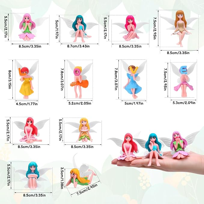12 Pcs Miniature Fairy Figurines, Hand-Painted Small Flower Fairies with Wings for Garden Decor, Cake Topper & Landscapes