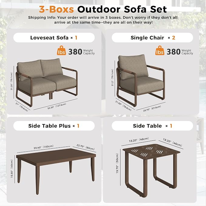 Outdoor Aluminum Patio Furniture Set with with 6.5" Thick Cushions,6-Piece Outdoor Sectional Conversation Set with Coffee Tables,All-Weather Patio Set for Backyard & Deck,Brown