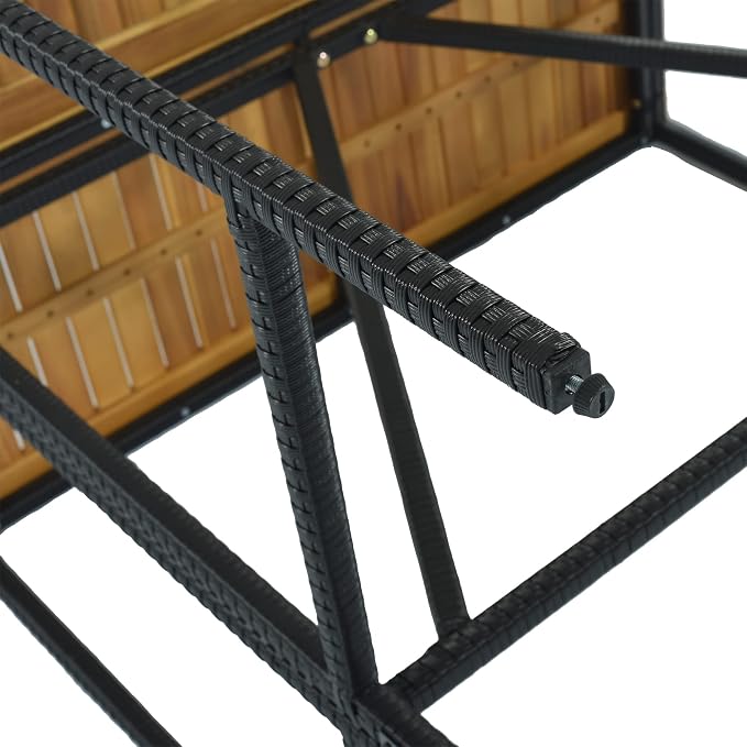 5-Piece Outdoor Patio Wicker Bar Set,PE Rattan Wicker High-Dining Bistro Set with 4 Square Stools and 1 Acacia Wood Table with Foldable Tabletop