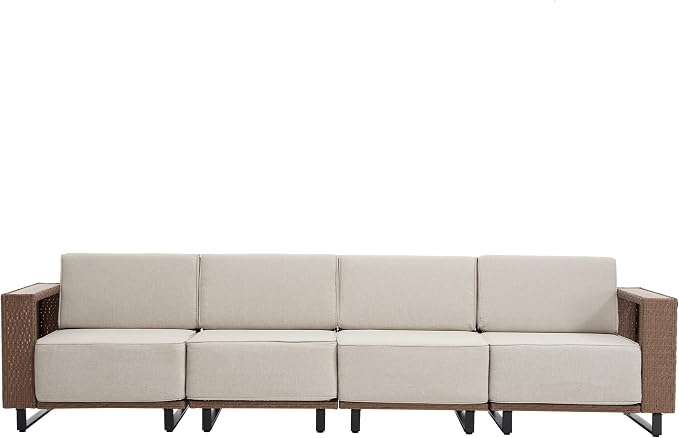 Bonzy Home Patio 4 Seater Couch, Outdoor Sectional Sofa with Widened Armrest and Extra-Thick Soft Cushions, Modular Outdoor Sectional Sofa for Porch, Garden Poolside Balcony