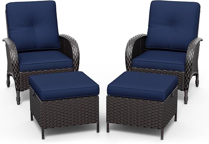 Joyside Wicker Patio Chairs, 4 Piece Rattan Outdoor Furniture with Thickened Cushions, High Back, Deep Seating, Wide Armrest, Outdoor Chairs for Porch, Deck